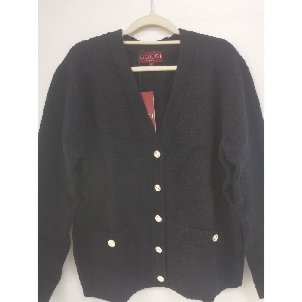 Pre-owned GUCCI Fashion Women's Knitted Cardigan Sweaters Black Top
